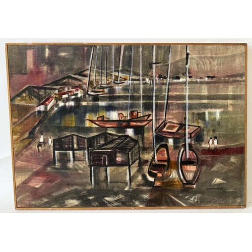 1922 - A group of paintings and prints to include: 20th Century School - Bay scene with boats and figures o... 