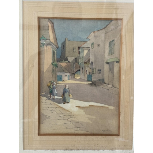 1928 - Nine 19th and early 20th century watercolours depicting populated landscapes and buildings, to inclu... 