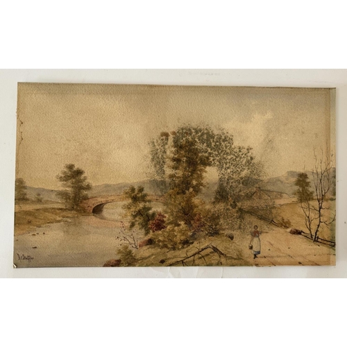 1928 - Nine 19th and early 20th century watercolours depicting populated landscapes and buildings, to inclu... 