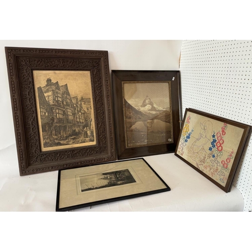 1929 - Four framed prints, to include: After Adolphe Braun - 'The Matterhorn' black and white photograph, 4... 