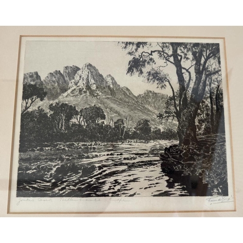 1933 - Tinus de Jong (South African, 1885-1942) - Three etchings of rural scenes: 'Jonkershoek Stellenbosch... 