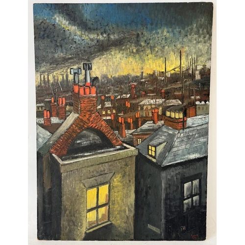 1944 - Godfrey Cake (20th Century) - Industrial town rooftop view - Friar Street (1966), oil on board, sign... 