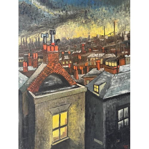 1944 - Godfrey Cake (20th Century) - Industrial town rooftop view - Friar Street (1966), oil on board, sign... 