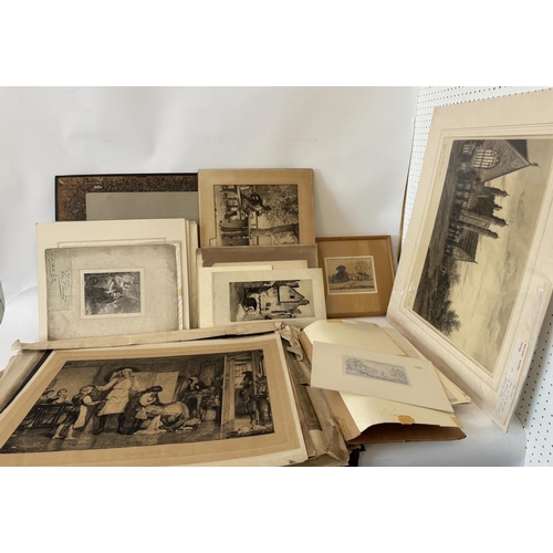 1946 - Two folders of etchings, engravings and photogravure prints, to include: Anthony Waterloo; Charles H... 