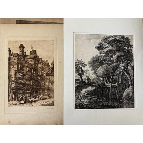 1946 - Two folders of etchings, engravings and photogravure prints, to include: Anthony Waterloo; Charles H... 