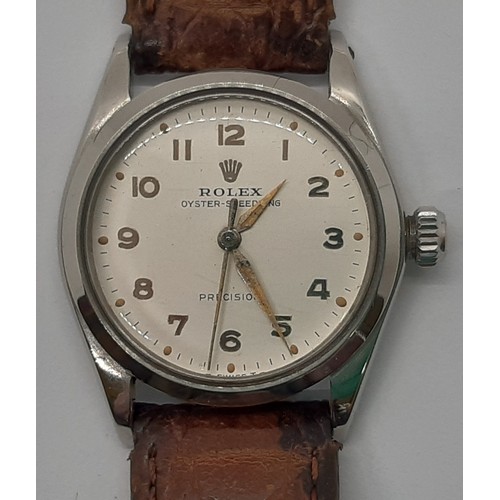 16 - Rolex: A gentleman’s vintage Oyster Speedking wristwatch, the silver dial with Arabic numerals and l... 