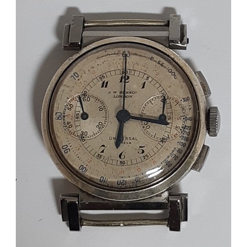 18 - Universal Geneva: A gentleman’s scarce vintage chronograph wristwatch, the silvered dial with black ... 