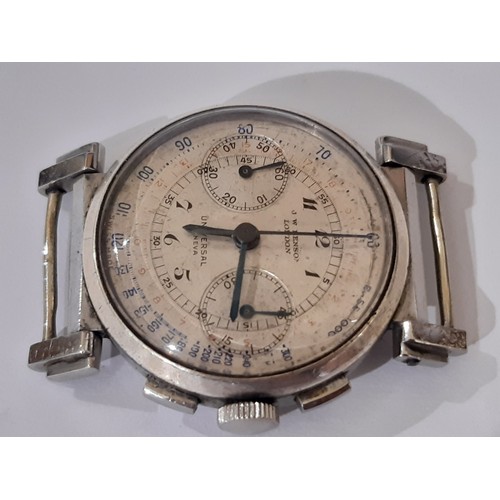 18 - Universal Geneva: A gentleman’s scarce vintage chronograph wristwatch, the silvered dial with black ... 