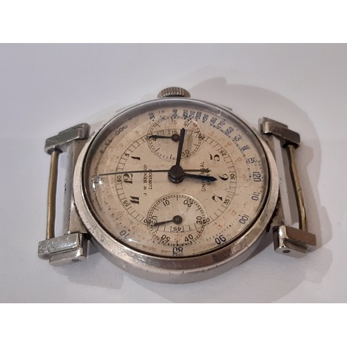 18 - Universal Geneva: A gentleman’s scarce vintage chronograph wristwatch, the silvered dial with black ... 