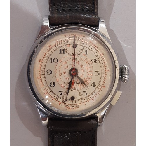 19 - A gentleman’s vintage Swiss chronograph wristwatch, with black Arabic numerals, marked ‘Pierce’, 33m... 