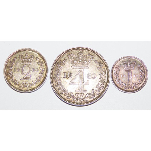 304 - Victoria, 1837-1901. Part Maundy Set, 1880. (3 coins).