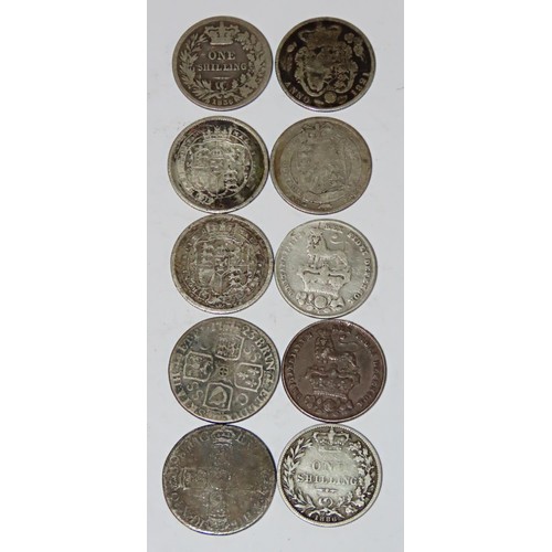 338 - William III and later shillings, 1698, 1723 sac, 1816, 1820, 1825, 1826, 1821, 1824, 1836, 1886 (10 ... 