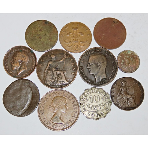 345 - A collection of unusual British and world error coins including thin planchet, uniface and others.