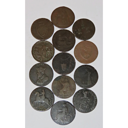 348 - A collection of 18th century trade tokens, including Portsmouth John Jarvis halfpenny 1797 (13 token... 