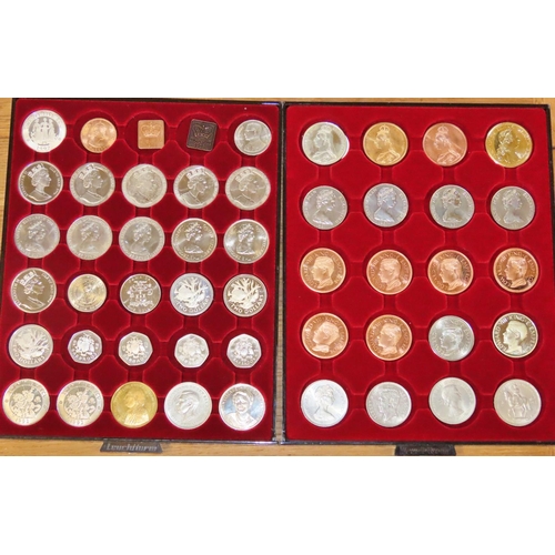 351 - Two leuchtturn coin trays containing various world coins including proof Barbados issues, fantasy Ed... 