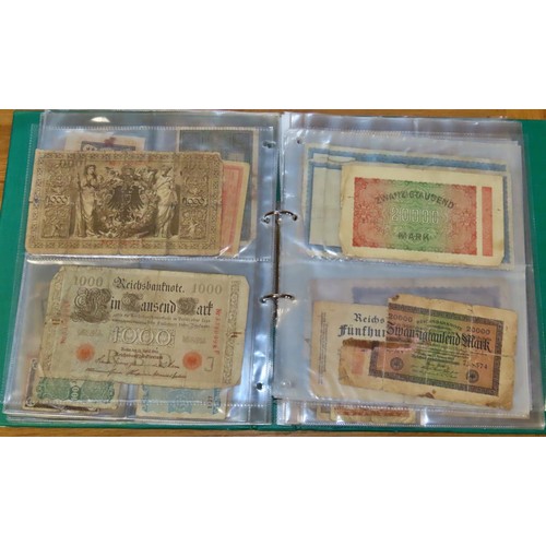 352 - Album of various German bank notes, including mainly early 20th century issues.