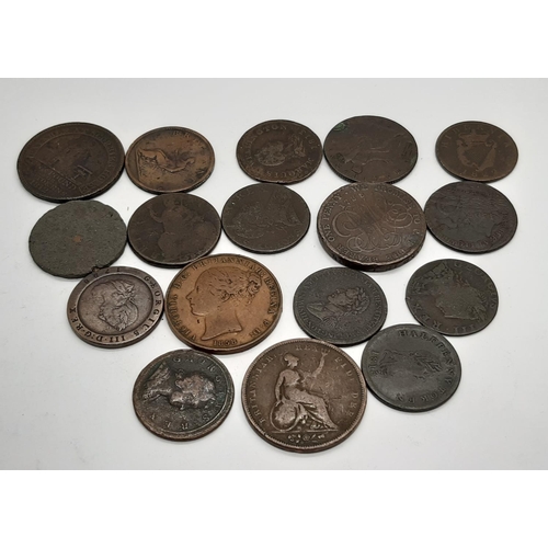 366 - A selection of 17th century and later coins and trade tokens, including George III Isle of Man halfp... 