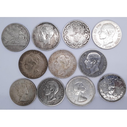 368 - World crown sized silver coins, including South Africa, Spain, Netherlands, Egypt, and others. (11 c... 