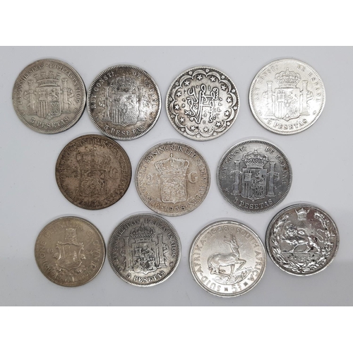 368 - World crown sized silver coins, including South Africa, Spain, Netherlands, Egypt, and others. (11 c... 