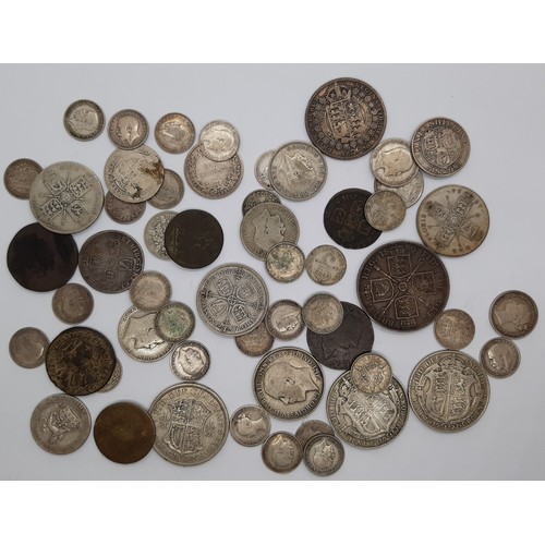 379 - A mixed group of Victorian and later british silver coinage to include a double Florin, 1890.