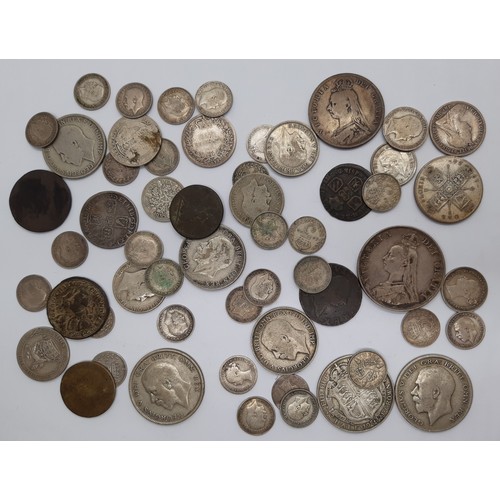 379 - A mixed group of Victorian and later british silver coinage to include a double Florin, 1890.