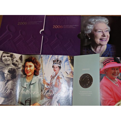 407 - Mixed Royal Mint Commemorative coin sets to include 2 x 2006 Elizabeth II Eightieth Birthday Crowns,... 