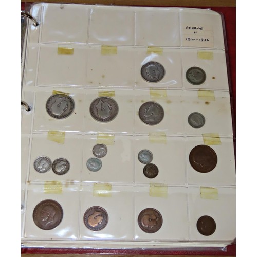 410 - A red collecting folder containing an assortment of English silver and copper coins, Charles II, Geo... 