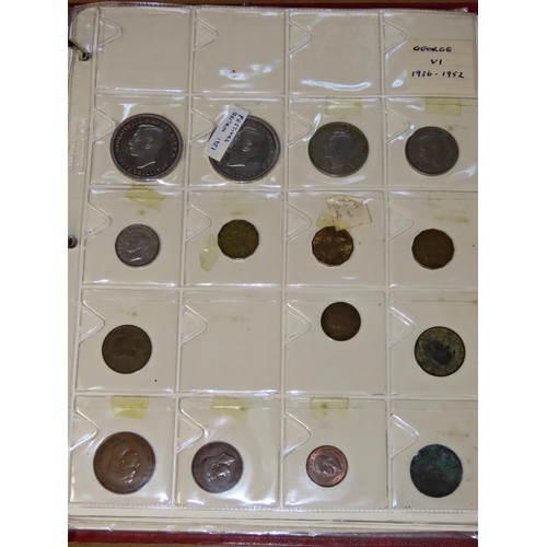 410 - A red collecting folder containing an assortment of English silver and copper coins, Charles II, Geo... 