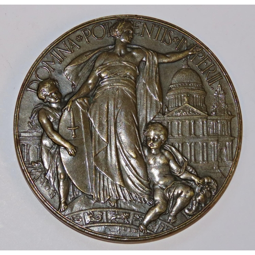 419 - French, 19th century. A large uniface bronze medallion, decorated with central female figure support... 