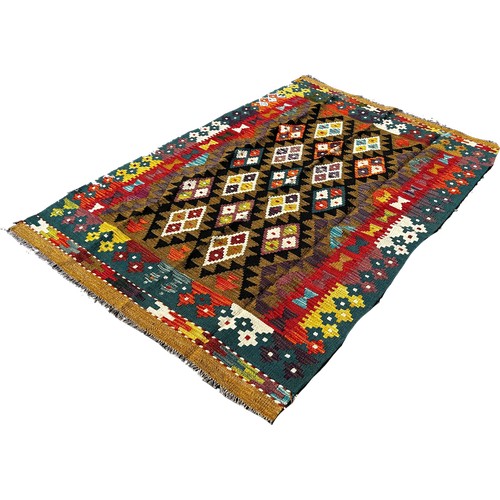 1693 - A Maimana Kilim with interlocking rows of stepped diamonds 195cm x 136cm approximately