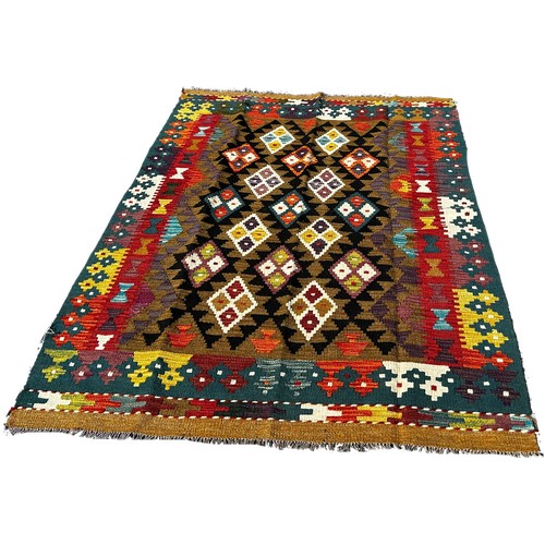 1693 - A Maimana Kilim with interlocking rows of stepped diamonds 195cm x 136cm approximately