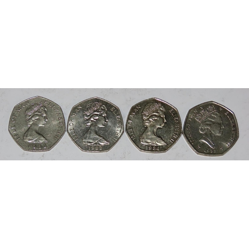 429 - Elizabeth II 1952-2022, Four collectable Christmas Issue 50p coins, 1980, 1983, 1984, 1985 together ... 