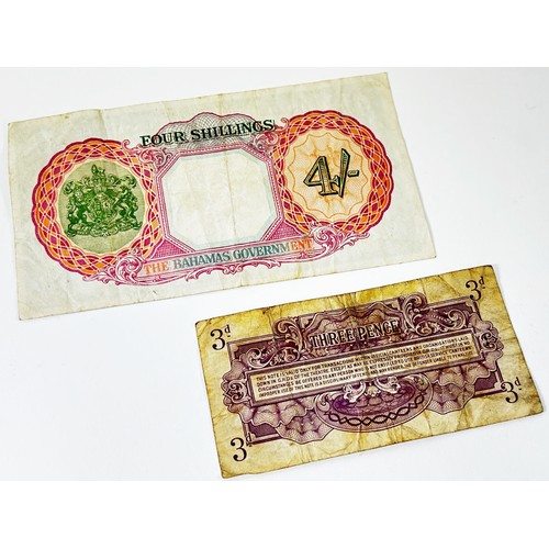 440 - The Bahamas Government, Four shillings note and a British Armed Forces Special Voucher Three Pence n... 