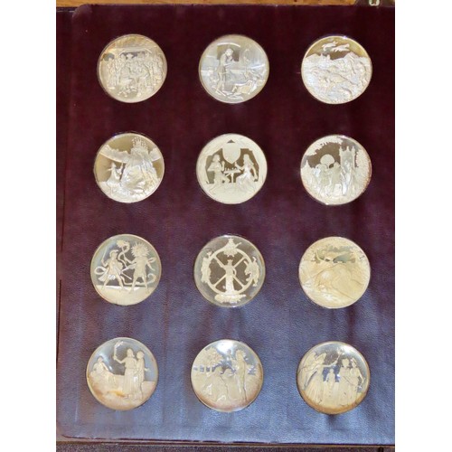 444 - Chaucer And The Canterbury Tales, a complete first edition proof set of 36 silver medals.