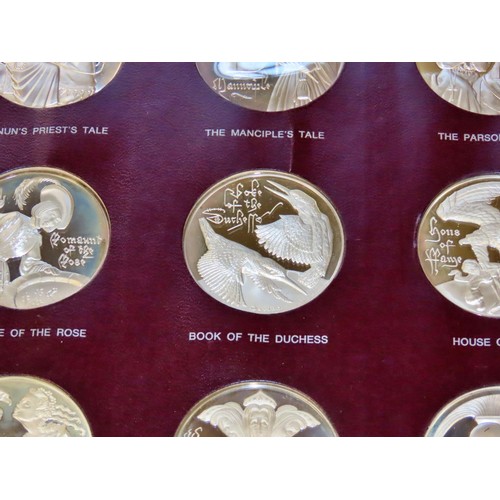 444 - Chaucer And The Canterbury Tales, a complete first edition proof set of 36 silver medals.