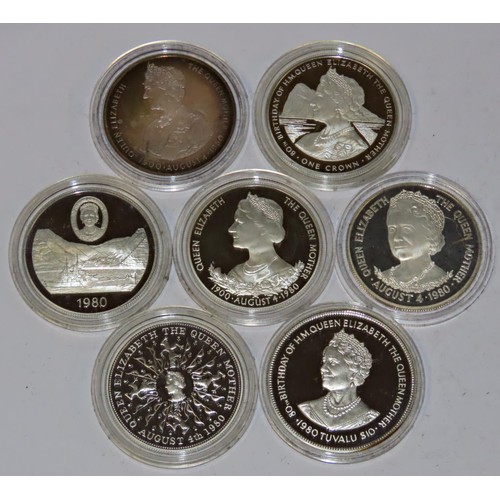 455 - Royal Mint, a Queen Elizabeth The Queen Mother 80th Birthday silver proof  seven coin commemorative ... 