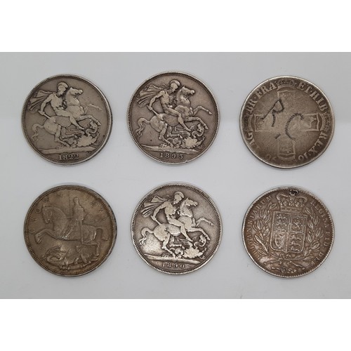 459 - Six assorted English silver coins to include William III 1689-1702 Shilling 1696, inscribed, Crowns ... 