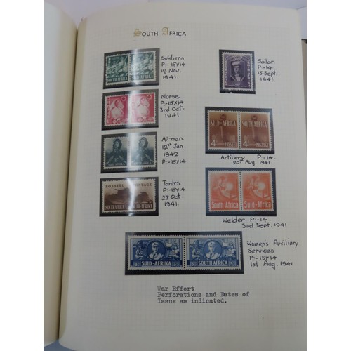 146 - A pink tub containing seven stamp albums, three are World stamps, four are for British Commonwealth ... 