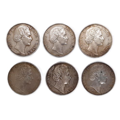 474 - German States, Ludwig II (1864-1886) six silver Thalers comprising 1870, rev. PATRONA BAVARIAE and f... 