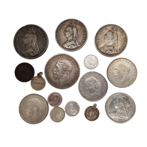 477 - A small collection of English silver coins to include George III 1760-1820 Halfcrown 1818, Victoria ... 