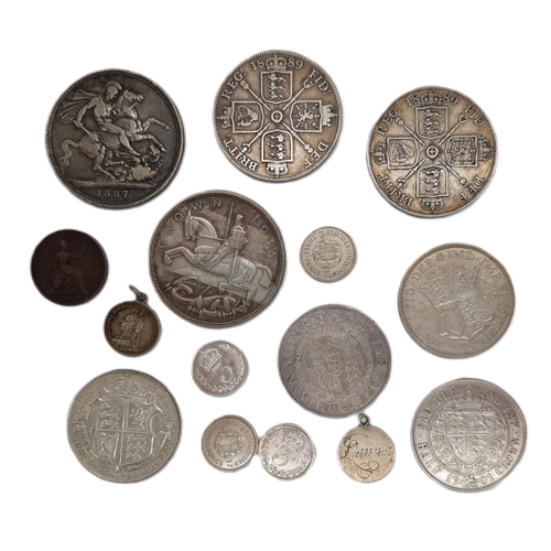 477 - A small collection of English silver coins to include George III 1760-1820 Halfcrown 1818, Victoria ... 