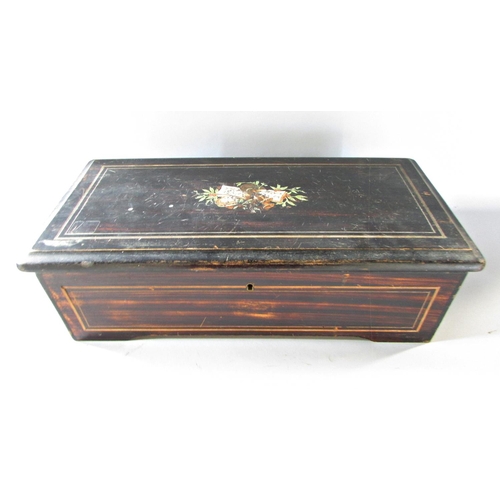 570 - A 19th century Jerome Thibouville Lamy stained rosewood single cylinder four air music box, 43cm x 2... 