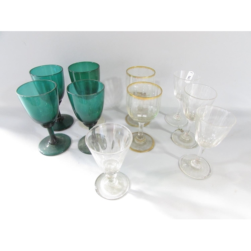 576 - Mixed lot of glass including - 4 green stem glasses, 6 clear glasses, 2 19thC jugs, pair of Victoria... 