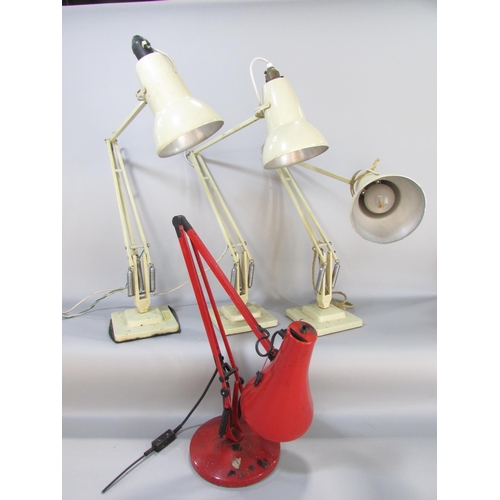 595 - Three Herbert Terry and Sons Ltd Redditch cream finished square based Anglepoise lamps and a red Ang... 