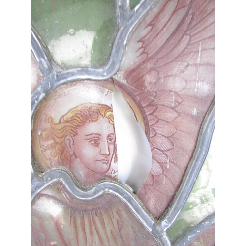 600 - A 19th century stained glass panel of an angel in a wooden frame. 48cm x 34cm including frame. (As F... 