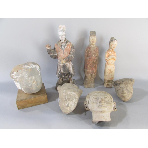 603 - A group of six Chinese items with one other to include : three attendants, Tang Dynasty or later, an... 