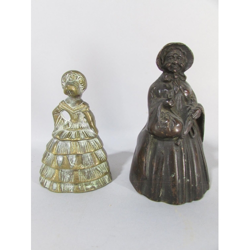 604 - Two antique 'Lady brass' house bells, a bronze profile of a young lady 18cm x 14.5cm ,a miniature 18... 