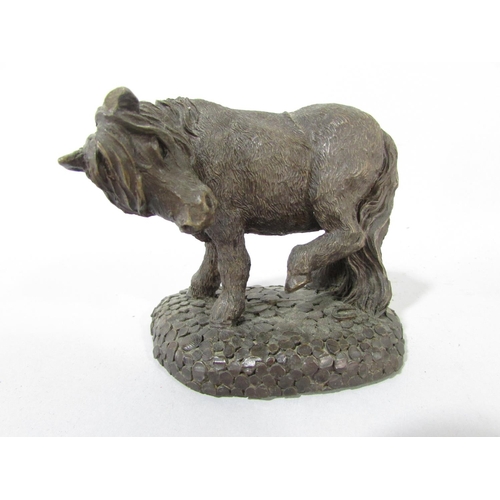 608 - Five small bronze resin animals, a Spaniel, an Otter, a spread eagled Bull Dog, a Shetland Pony and ... 