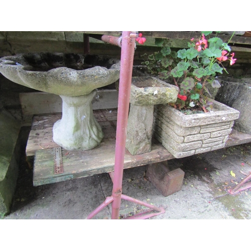 1002 - Nine weathered cast composition stone garden planters and two small bird baths of varying size and d... 