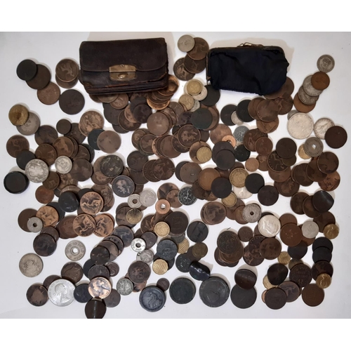 398 - Mixed 18th century and later British and world coins to include cartwheel and other pennies, French ... 